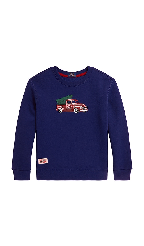 Polo Ralph Lauren Long Sleeve Truck Graphic Crewneck Sweatshirt In Purple
