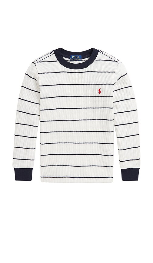 Polo Ralph Lauren Kids Waffle Knit Stripe Top in Navy
