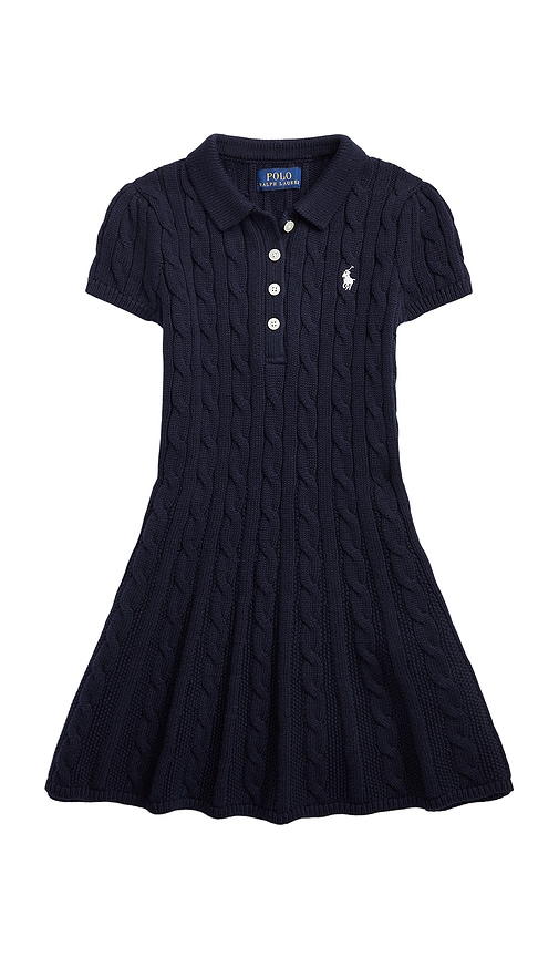 Short Sleeve Cable Knit Polo Dress in Navy. - size 6 (also in 2, 3, 4, 5)