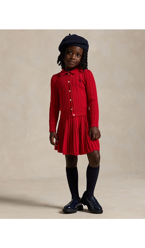 Polo Ralph Lauren Long Sleeve Cable Knit Cardigan With Skirt In Red