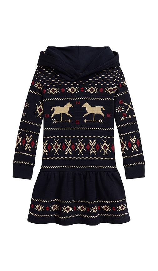 Polo Ralph Lauren Long Sleeve Lightweight Fleece Fairisle Hoodie Dress In Multi
