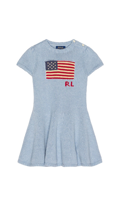 Polo Ralph Lauren Short Sleeve Combed Cotton Flag Sweater Dress in Summer Heather Blue