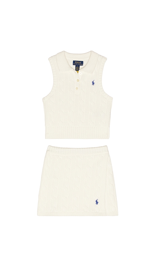 Polo Ralph Lauren Sleeveless Cotton Cable Knit Sweater With Skirt in Deckwash White