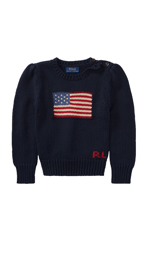 Shop Polo Ralph Lauren Flag Crewneck Sweater In Hunter Navy