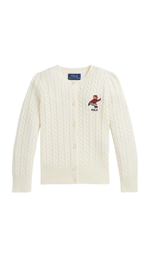 Polo Ralph Lauren Long Sleeve Bear Graphic Cable Knit Cardigan In White