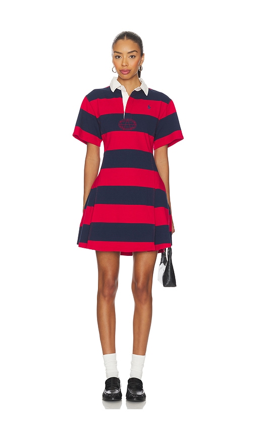 Polo Ralph Lauren Striped Cotton Jersey Rugby Dress In Red