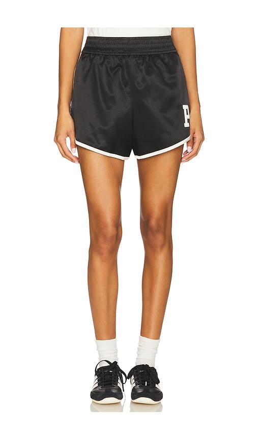 Logo Satin Rally Short in Black. - size XL (also in L, M, S)