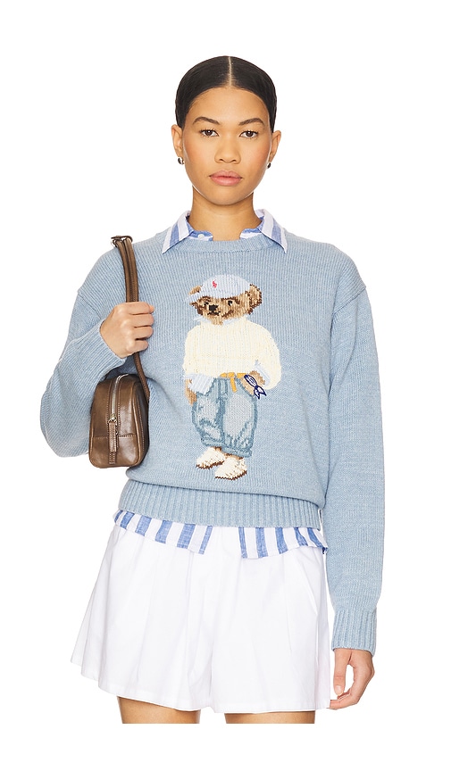 Polo Ralph Lauren Cotton Bear Crew Neck Top in Chambray Marl