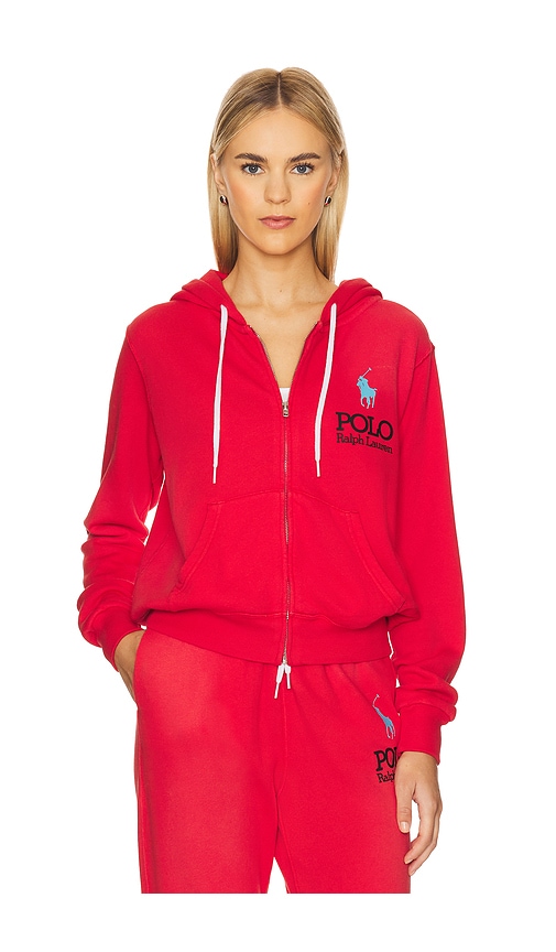 Polo Ralph Lauren Big Pony Lightweight Fleece Zip Hoodie In Red
