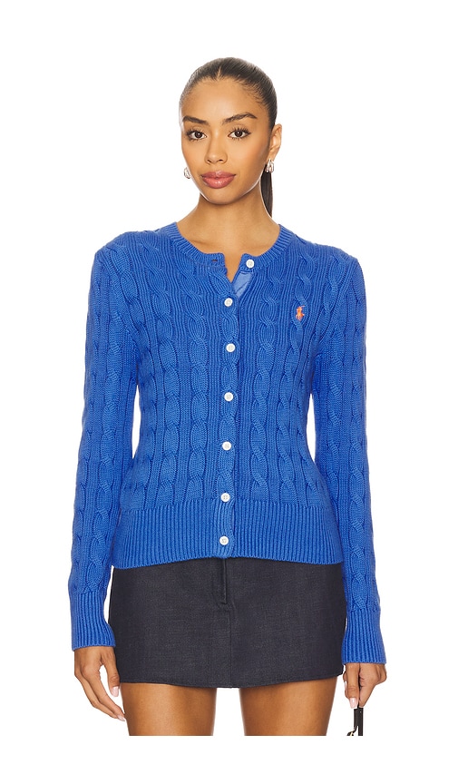 Polo Ralph Lauren Cable Knit Cotton Crewneck Cardigan In Blue