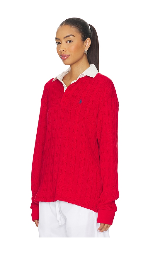Polo Ralph Lauren Cable Knit Cotton Rugby Shirt In Red