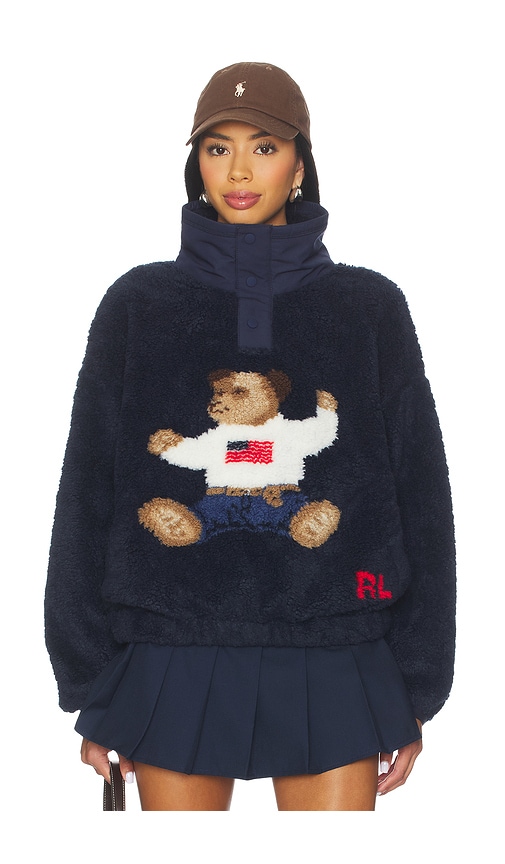 Polo Ralph Lauren Polo Bear High Pile Fleece Mockneck In Blue