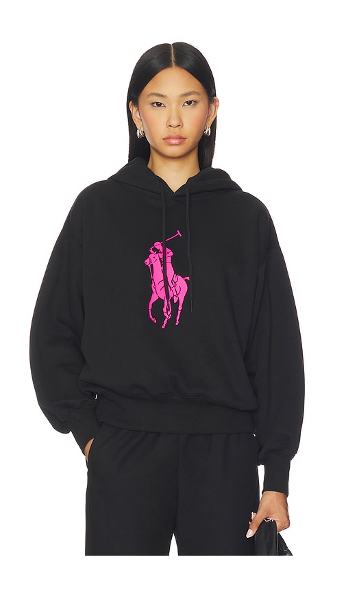 Polo Ralph Lauren Pink Pony Winter Hood Sweatshirt In Black