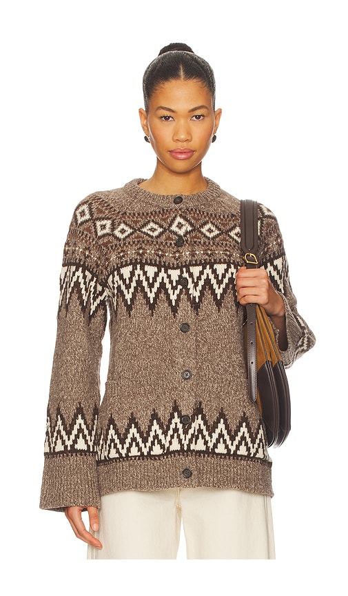 Polo Ralph Lauren Fair Isle Wool Blend Cardigan in Mushroom Multi
