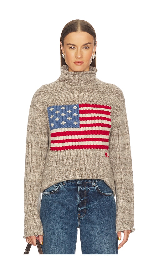 Polo Ralph Lauren Flag Wool Blend Turtleneck Sweater In Neutral