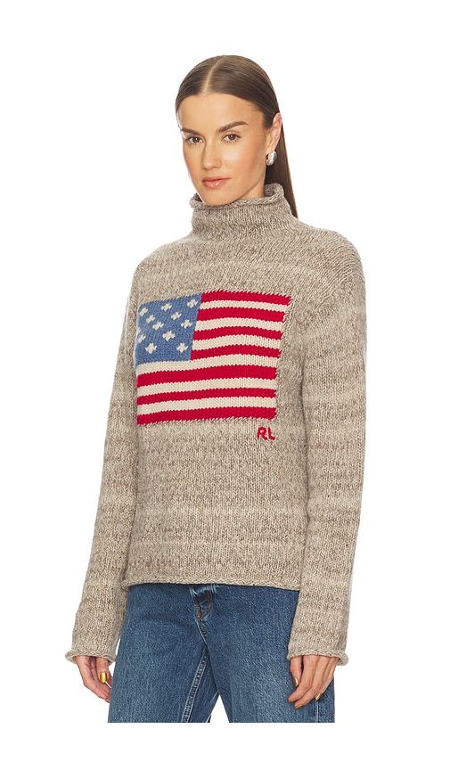 Polo Ralph Lauren Flag Wool Blend Turtleneck Sweater In Neutral