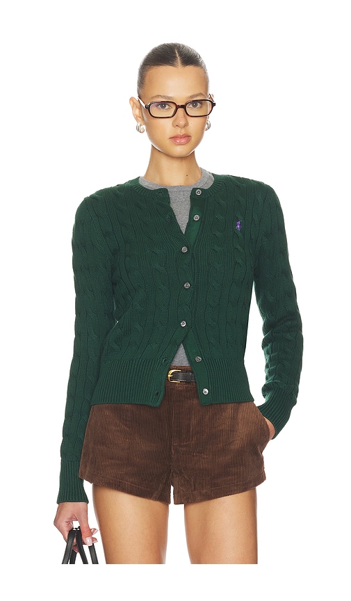 Polo Ralph Lauren Cable Knit Cotton Crewneck Cardigan In Green