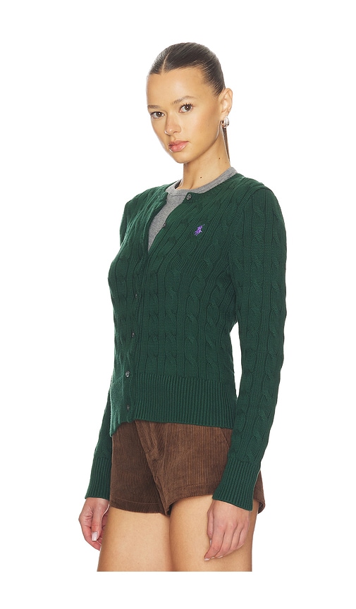 Polo Ralph Lauren Cable Knit Cotton Crewneck Cardigan In Green