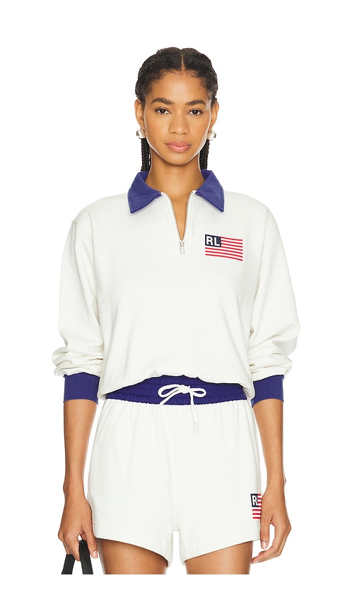 Polo Ralph Lauren Flag Half Zip Sweatshirt in Deckwash White