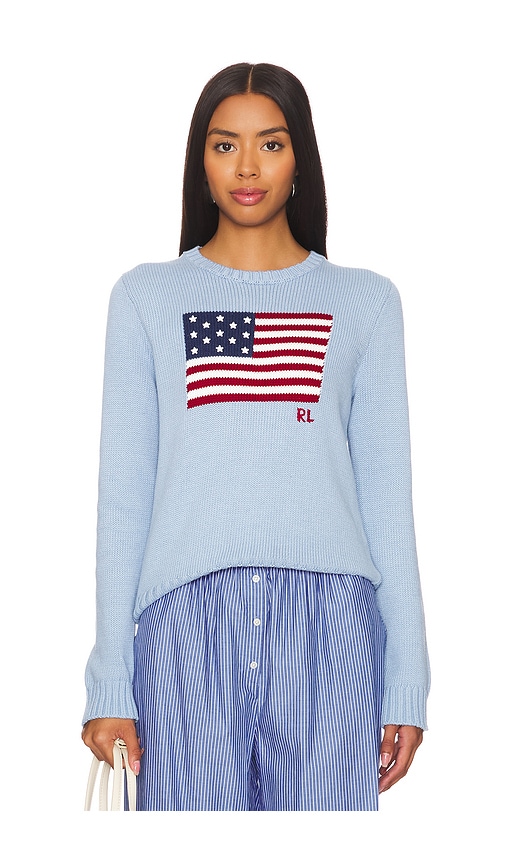 Shop Polo Ralph Lauren Flag Long Sleeve Pullover In Chambray