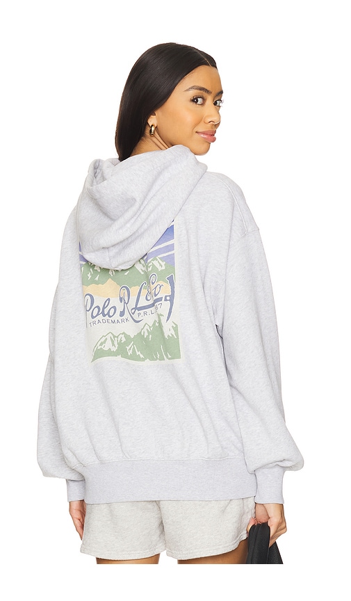 Polo Ralph Lauren Oversize Fleece Zip Graphic Hoodie in Light Smoke Heather