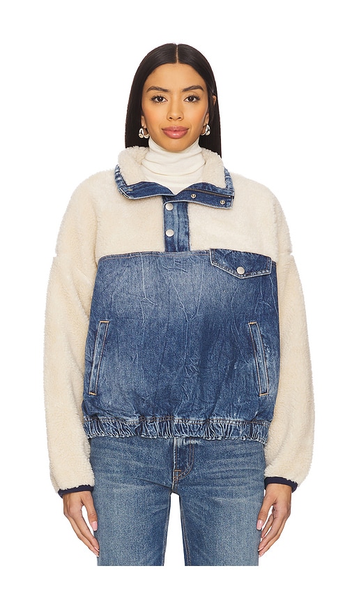 Fleece-denim Mockneck Pullover