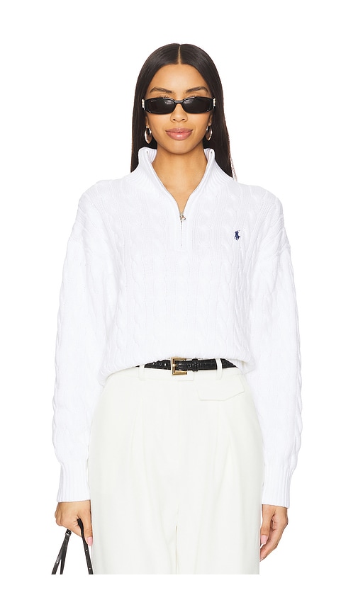 Polo Ralph Lauren Cable-knit Cotton Quarter-zip Sweater in White
