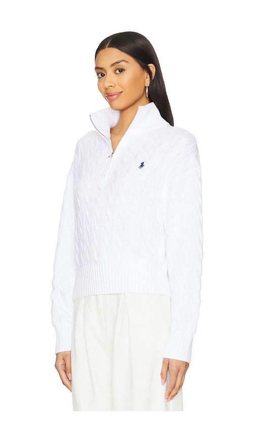 Polo Ralph Lauren Cable-knit Cotton Quarter-zip Sweater In 白色