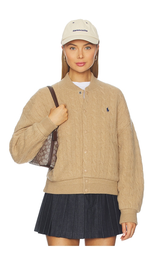 Polo Ralph Lauren Cable Knit Wool Cashmere Bomber Jacket In Brown