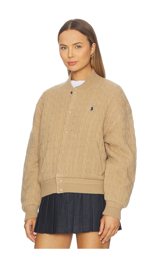 Polo Ralph Lauren Cable Knit Wool Cashmere Bomber Jacket In Brown