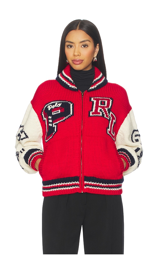 Polo Ralph Lauren Wool Blend Zip Letter Cardigan In Multi