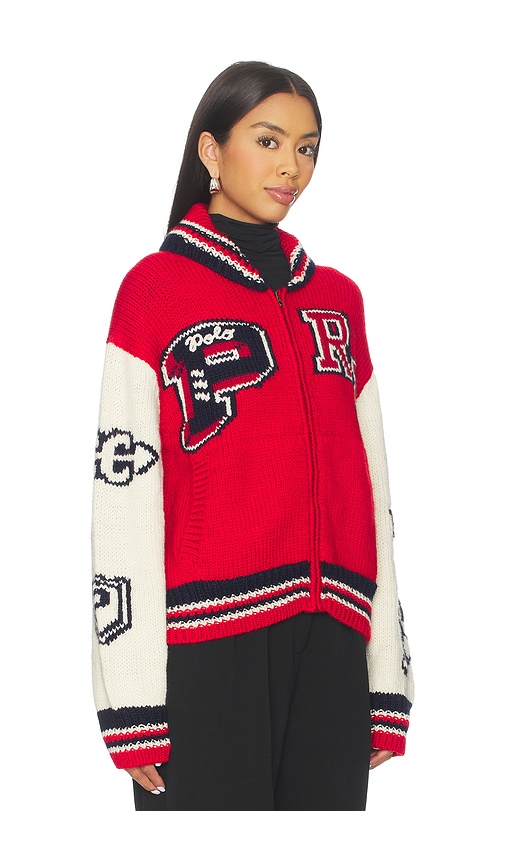 Polo Ralph Lauren Wool Blend Zip Letter Cardigan In Multi