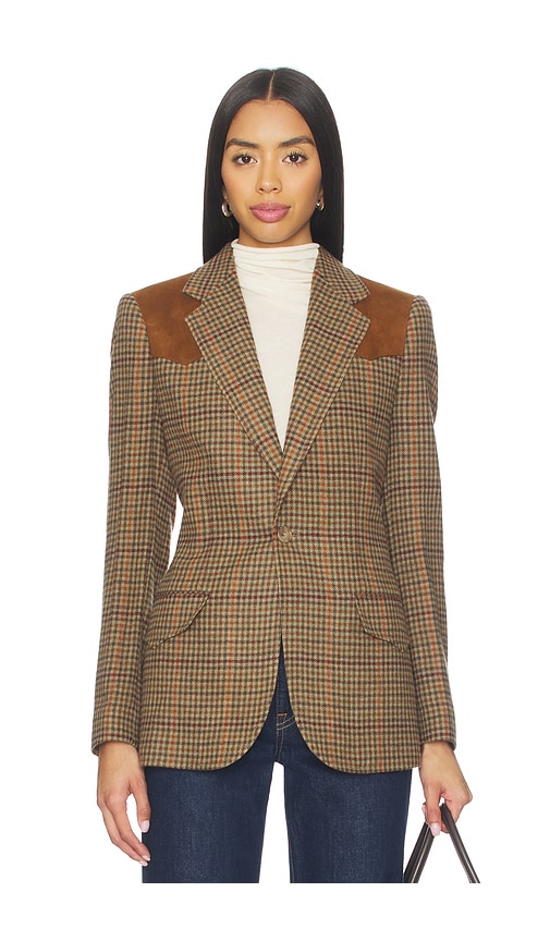 Polo Ralph Lauren Suede-trim Plaid Wool Blazer In Multi