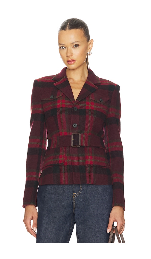 Polo Ralph Lauren Belted Wool-blend Plaid Tweed Jacket In Brown