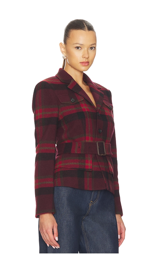 Polo Ralph Lauren Belted Wool-blend Plaid Tweed Jacket In Brown