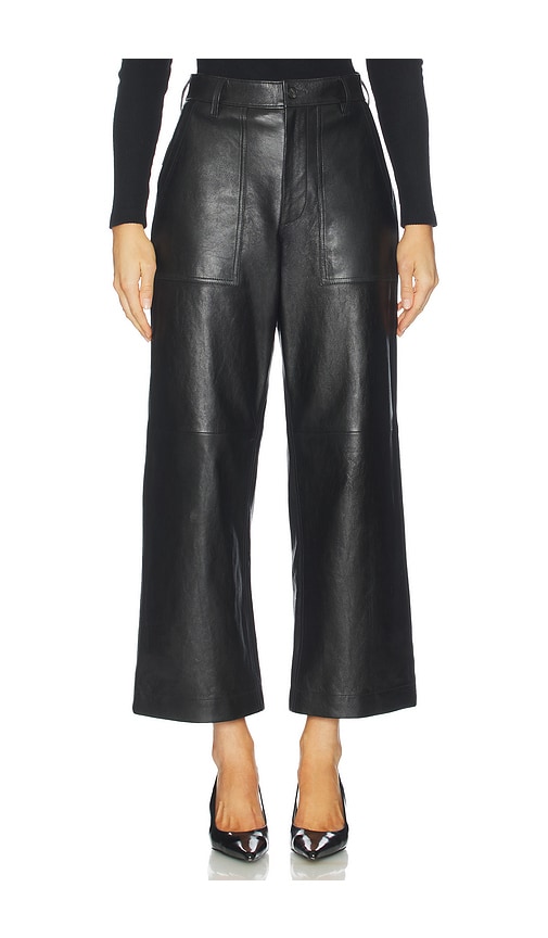 Polo Ralph Lauren Lux Lambskin Ankle Wide Leg Pants In Black