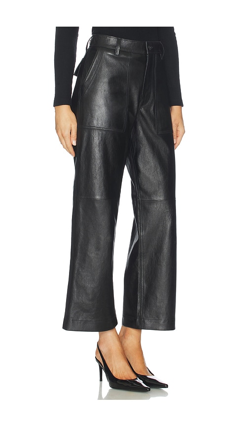 Polo Ralph Lauren Lux Lambskin Ankle Wide Leg Pants In Black