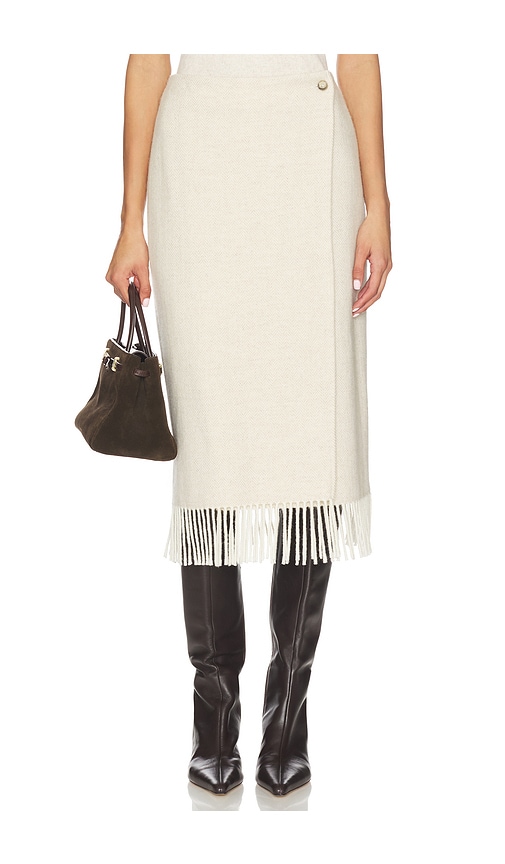 Polo Ralph Lauren Fringe Herringbone Wrap Skirt In White