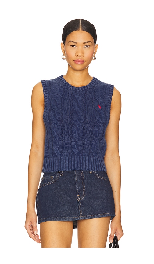Cotton Sleveless Crew Vest in Navy. - size XL (also in L)