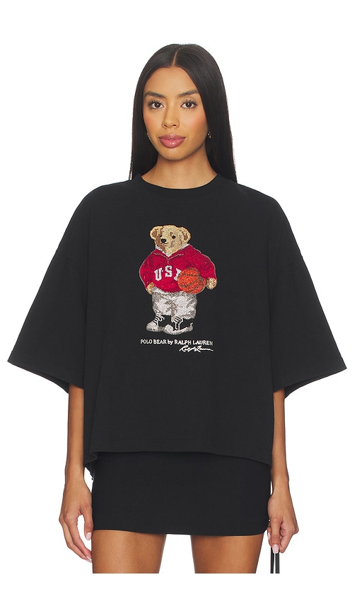 Polo Ralph Lauren Rhinestone Polo Bear Cotton Jersey Tee In Black