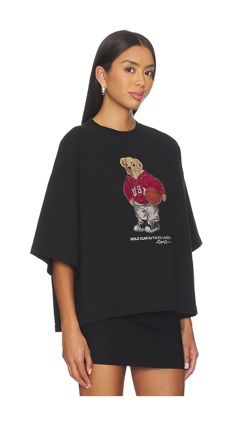 Polo Ralph Lauren Rhinestone Polo Bear Cotton Jersey Tee In Black