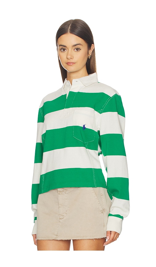 Polo Ralph Lauren Jersey Polo Top Billiard Green/deckwash White In Multi