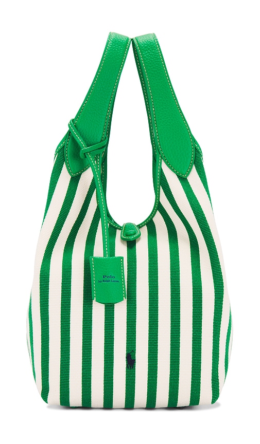 Polo Ralph Lauren Polo Play Striped Canvas Medium Tote in Parrot & White