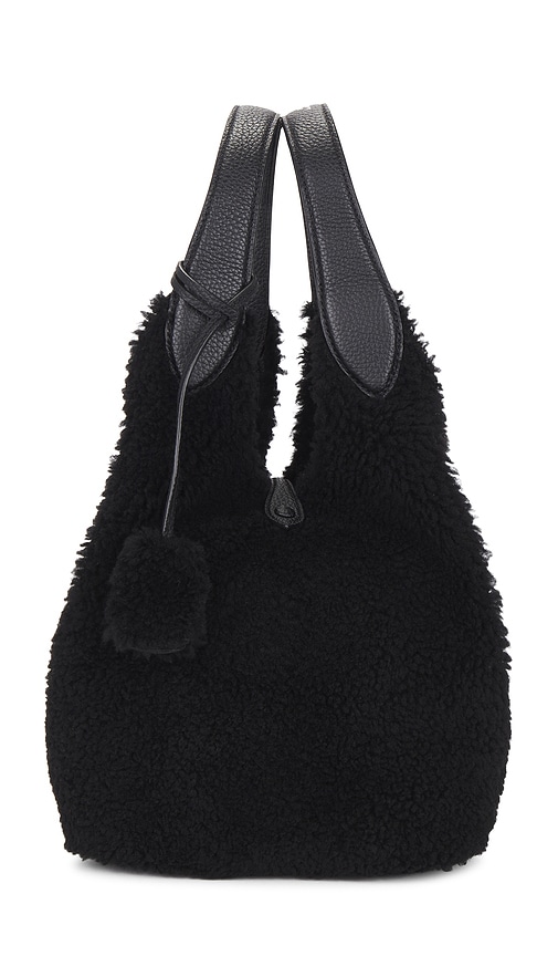 Polo Ralph Lauren Shearling & Pebble Leather Tote Medium In Black