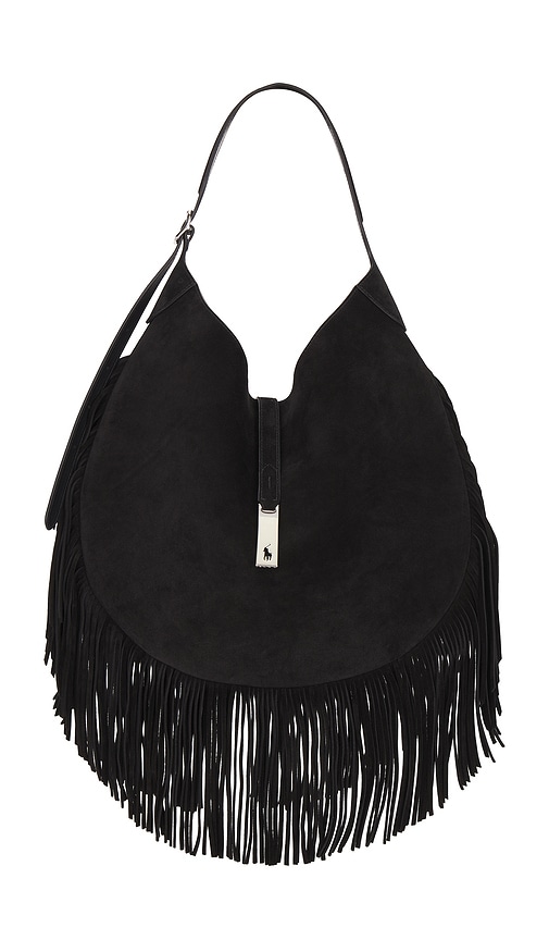 Polo Ralph Lauren Large Fringe Suede Id Shoulder Bag In Black