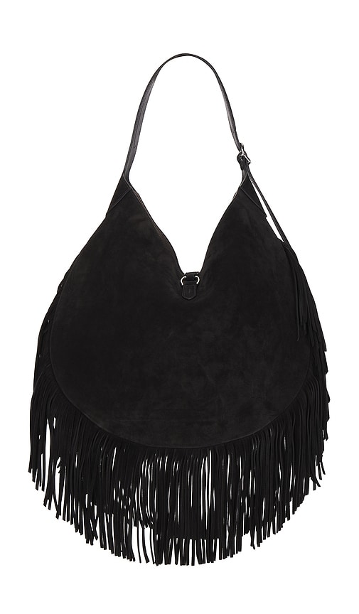 Polo Ralph Lauren Large Fringe Suede Id Shoulder Bag In Black