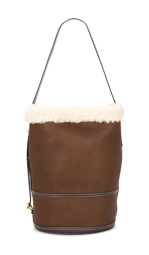 Polo Ralph Lauren Shearling & Tumbled Leather Sling Bucket Bag Medium