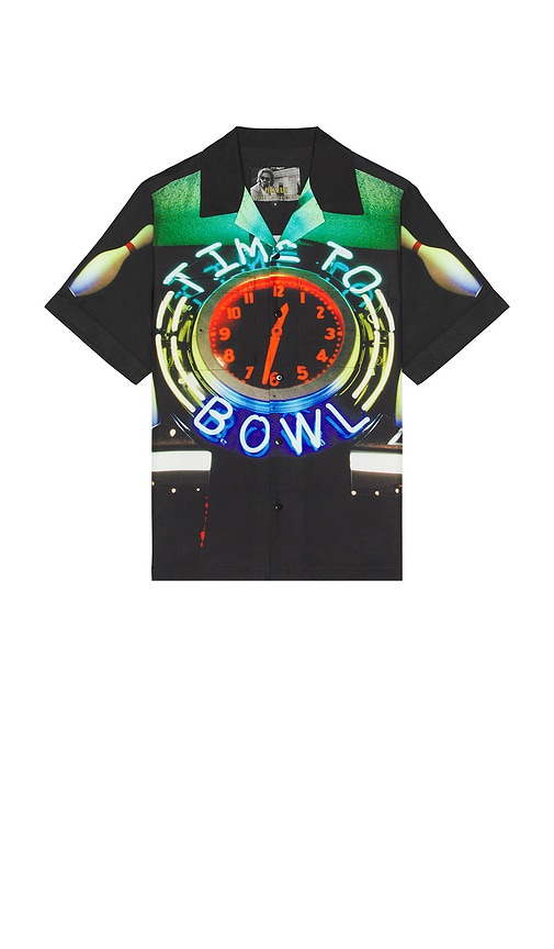 Time Bowling Button Up Shirt in Black. - size M (also in L, XL/1X)