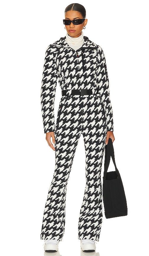 Shop Perfect Moment Star Suit One Piece In Black & Snow White Houndstooth