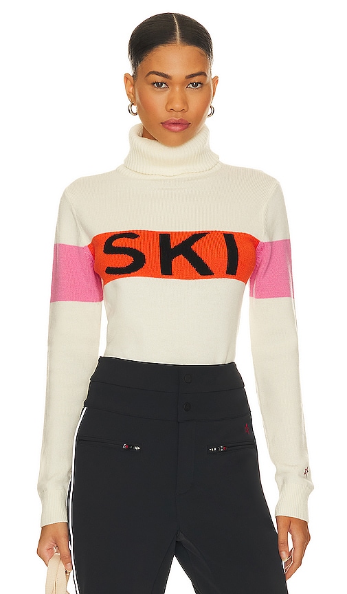 Perfect Moment Color-block Intarsia Merino Wool Turtleneck Sweater In Snow White Red Or
